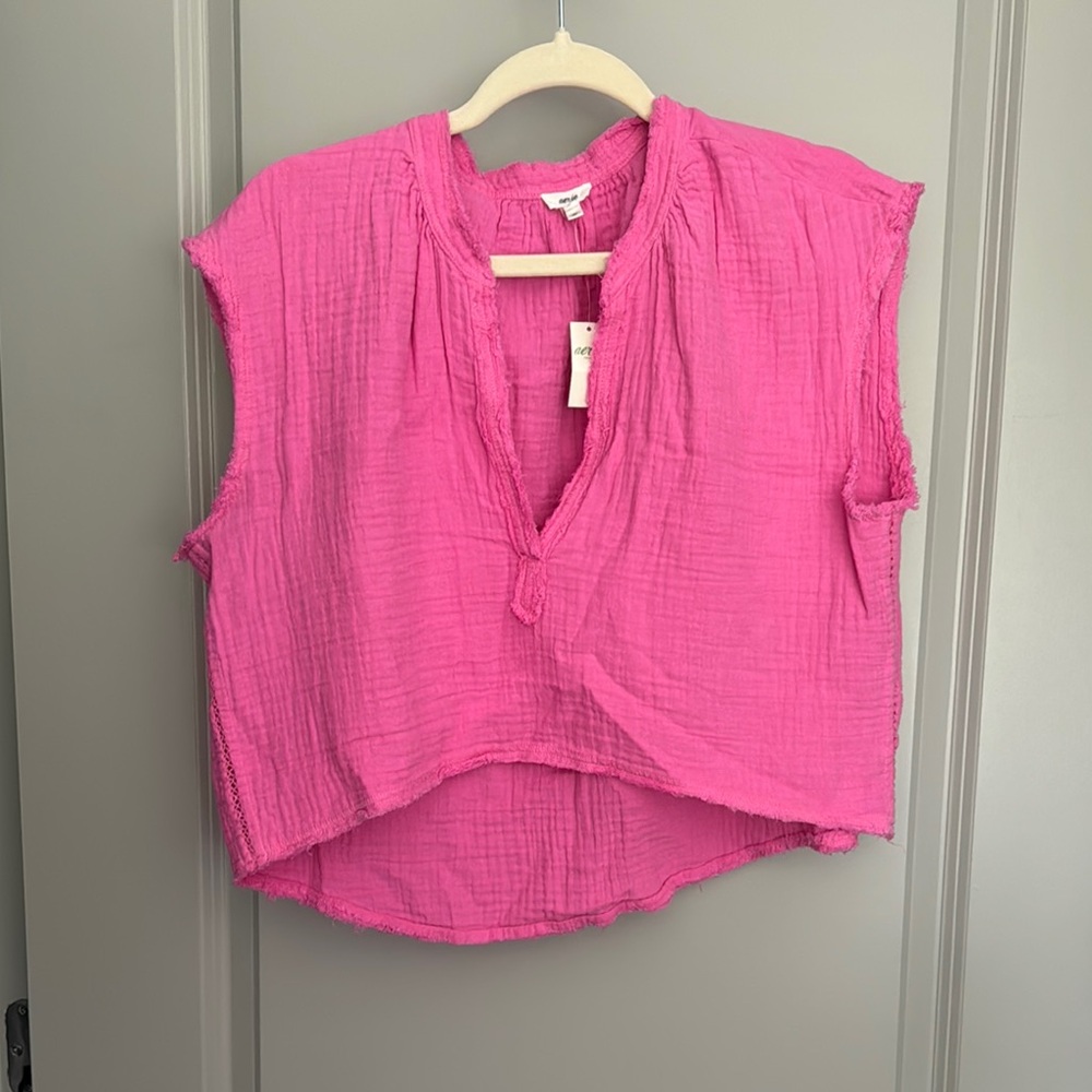 NWT Aerie Pool To Party Pink Cropped Shirt | Size Small | 100% cotton